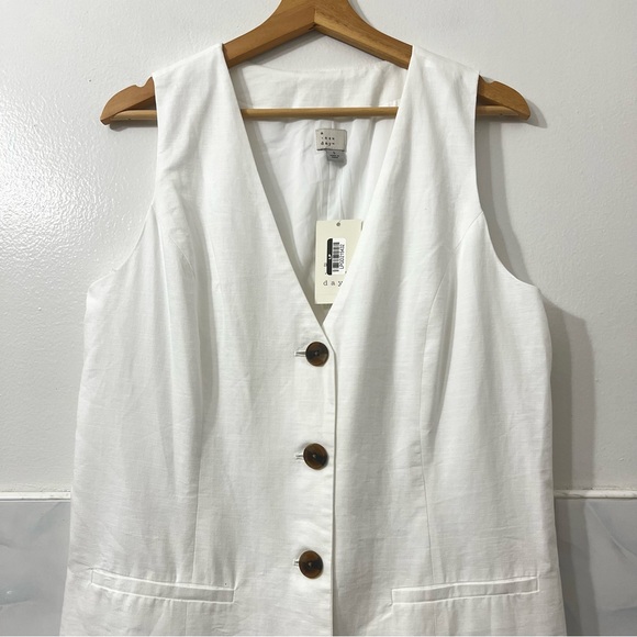 A New Day L White Cotton Blend Office Career Casual Travel Mini Vest Dress - Picture 4 of 10